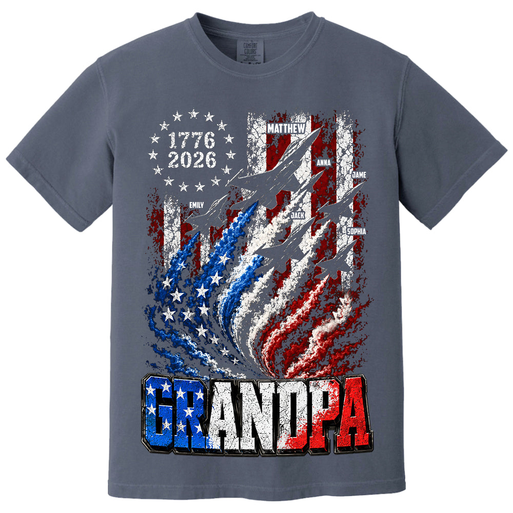 Personalized Dad Grandpa Nation Flag American 250th Anniversary Shirt, Patriotic Fighter Jets Shirt, Cool Father's Day Gift For Dad, Grandpa T1807 VH01