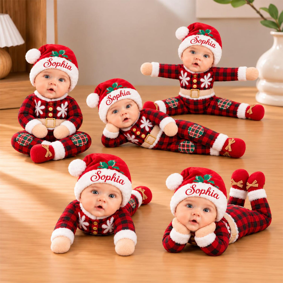 Personalized Baby Photo Squishy Toy, Poseable Plush Doll, Baby’s First Christmas Gift, Funny Gift for Parents T1807 Hv01