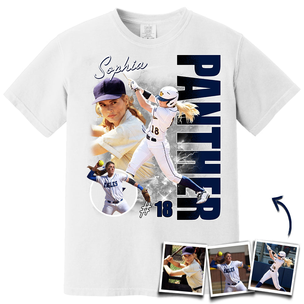 Custom Photo Softball Player Shirt - Personalized Team Name School Name Bootleg Shirt T1807