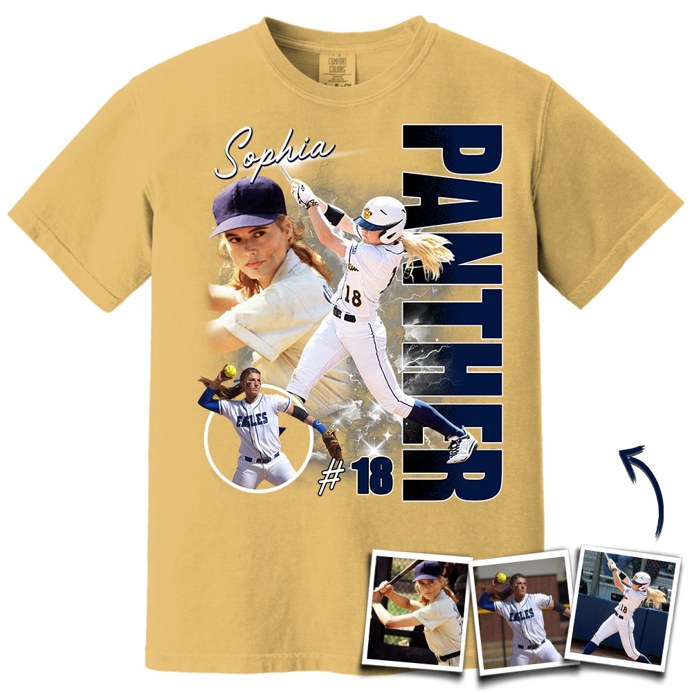 Custom Photo Softball Player Shirt - Personalized Team Name School Name Bootleg Shirt T1807