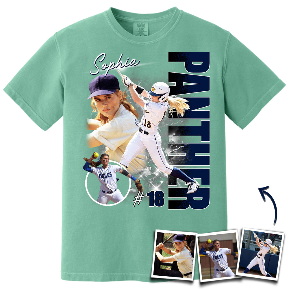 Custom Photo Softball Player Shirt - Personalized Team Name School Name Bootleg Shirt T1807