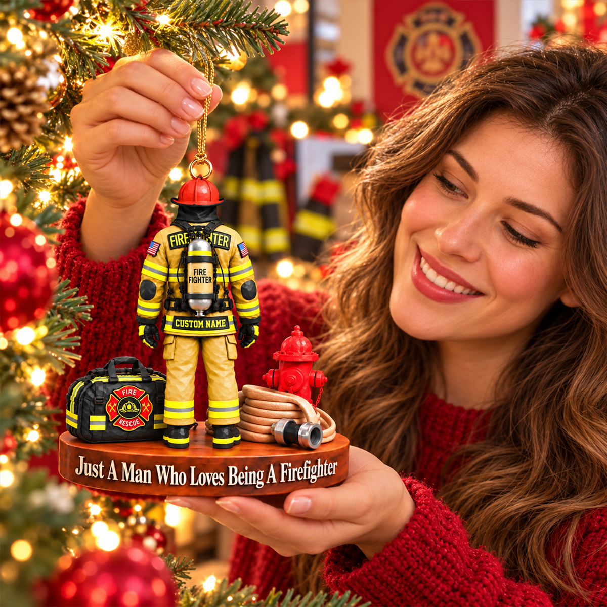 Custom Just A Man Who Loves Being A Firefighter Ornament, Fireman Christmas Gift L0411 Hv01