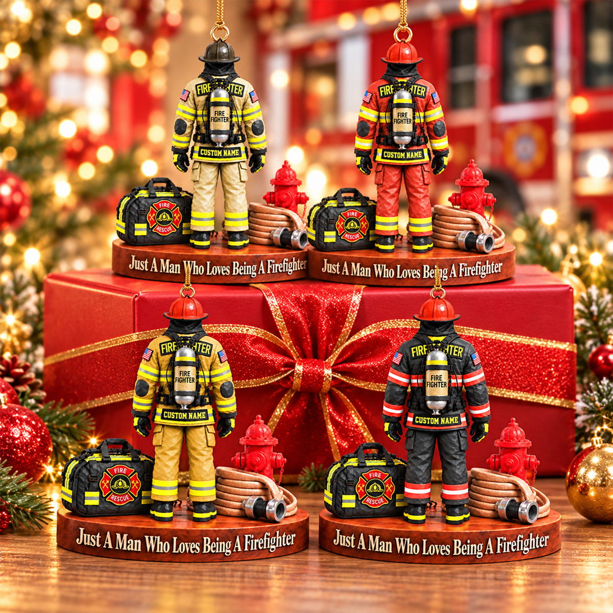 Custom Just A Man Who Loves Being A Firefighter Ornament, Fireman Christmas Gift L0411 Hv01
