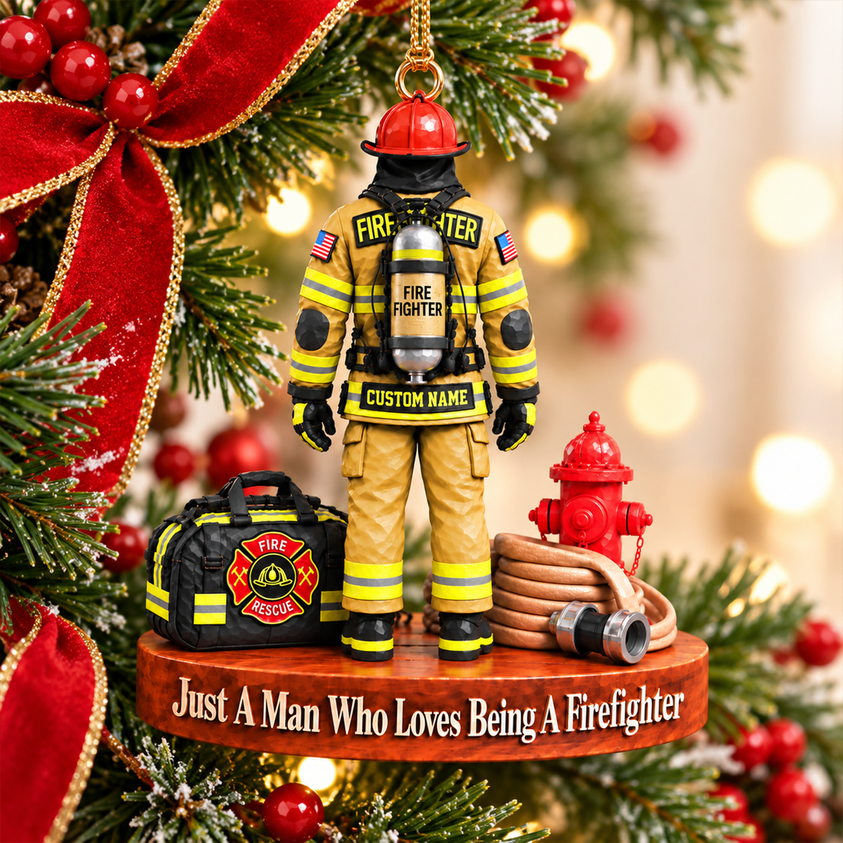 Custom Just A Man Who Loves Being A Firefighter Ornament, Fireman Christmas Gift L0411 Hv01