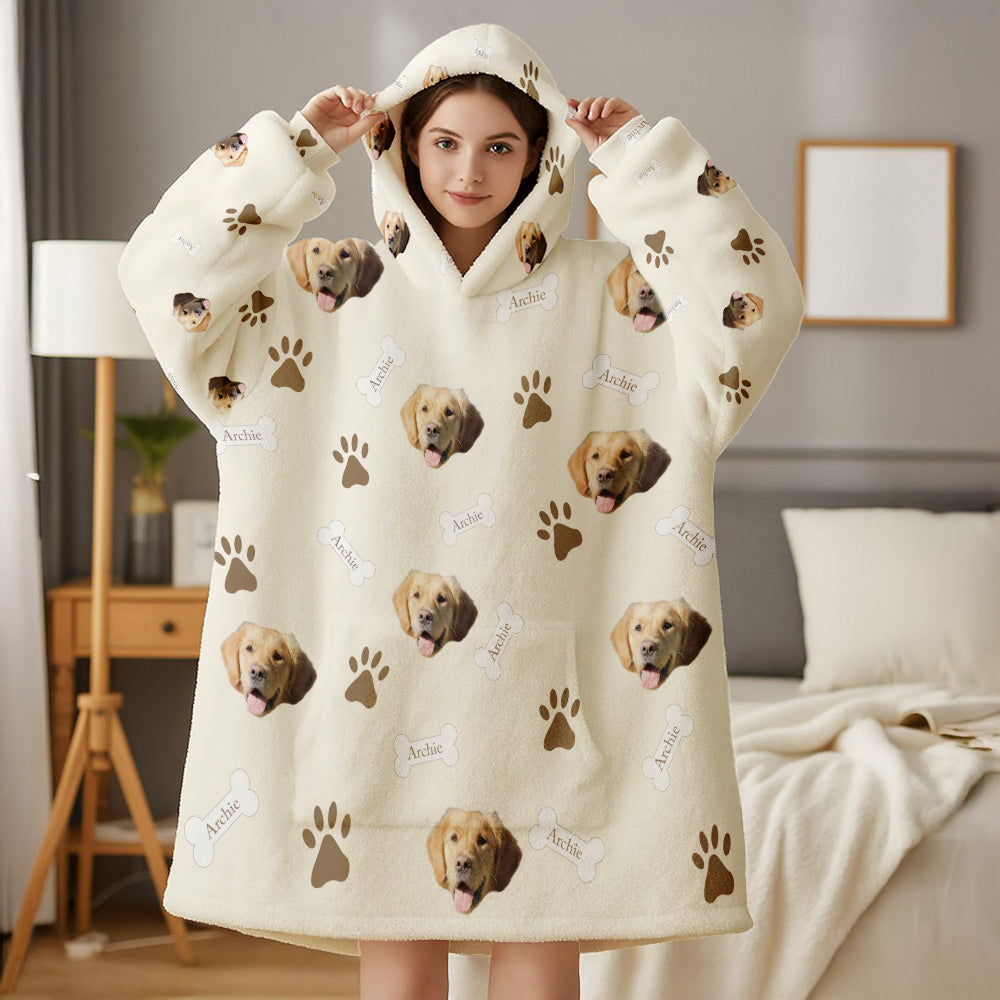 Personalized Upload Pet Photo Oversized Fleece Hoodie Matching Christmas Costume for Women Men & Kids