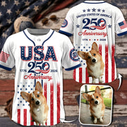 Custom Upload Photo Welsh Corgi USA 250th Anniversary Baseball Jersey 1776-2026 Patriotic Dog Lovers Shirt Pt99