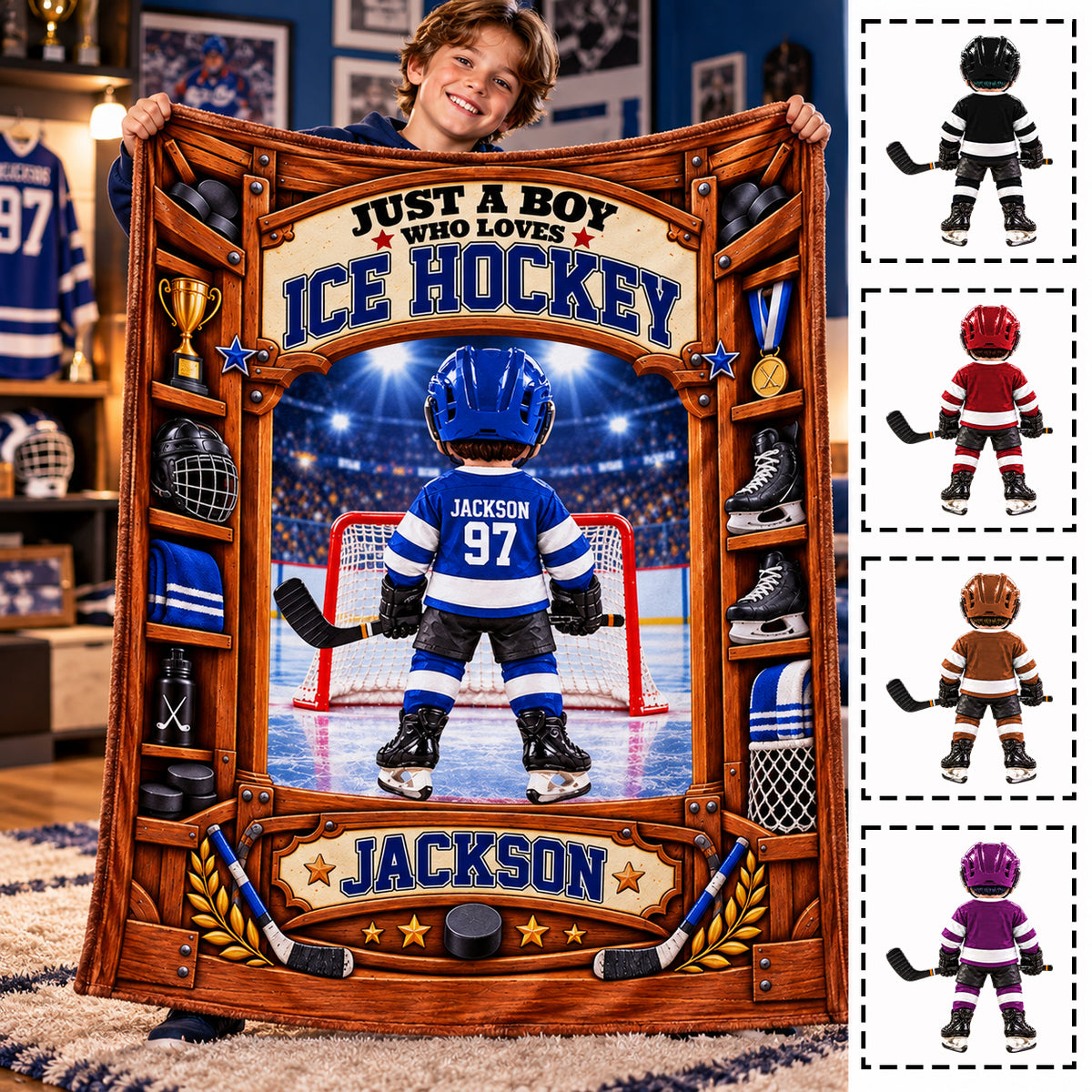 Custom Just A Boy Girl Who Loves Ice Hockey Blanket, Gift For Hockey Lovers L0411 Tm01 KL07