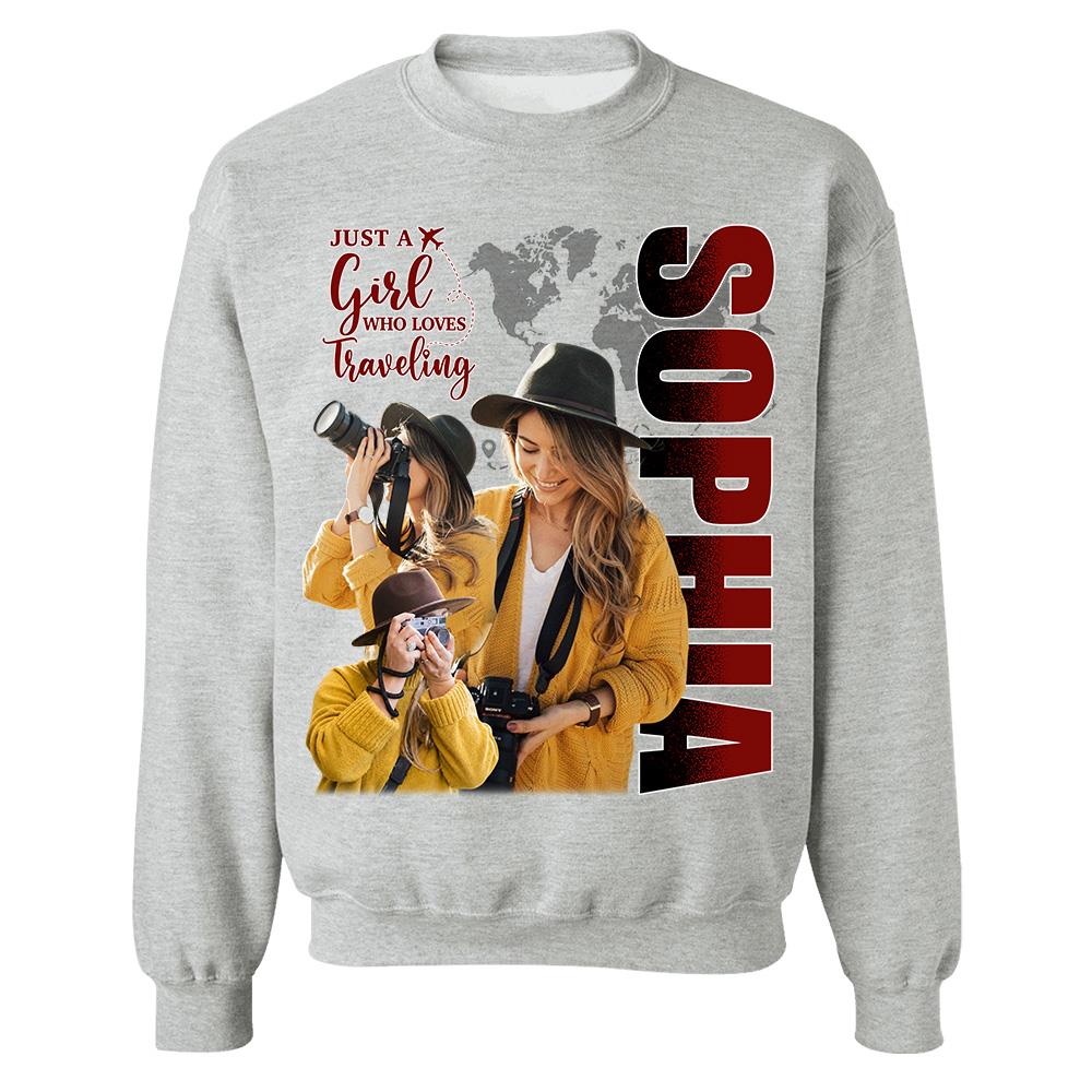Just A Girl Who Loves Traveling – Custom Photo Vacation T-Shirt for Adventure Lovers Vr2 NA02 Hv01