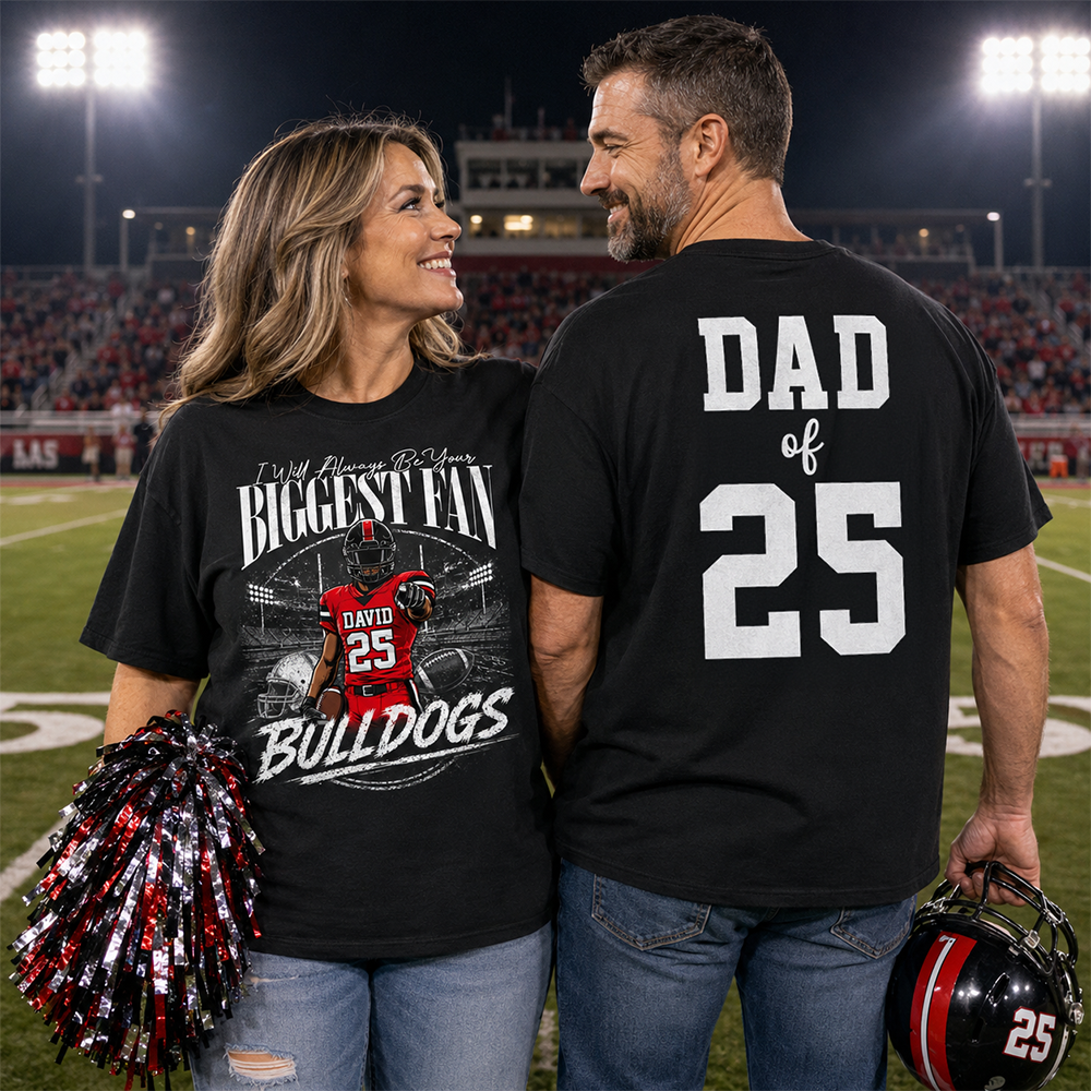 I'll Always Be Your Biggest Fan, Personalized Football Mom Shirt, Custom Player Name & Number Tee, Game Day Mom Gift Na02 Hv01