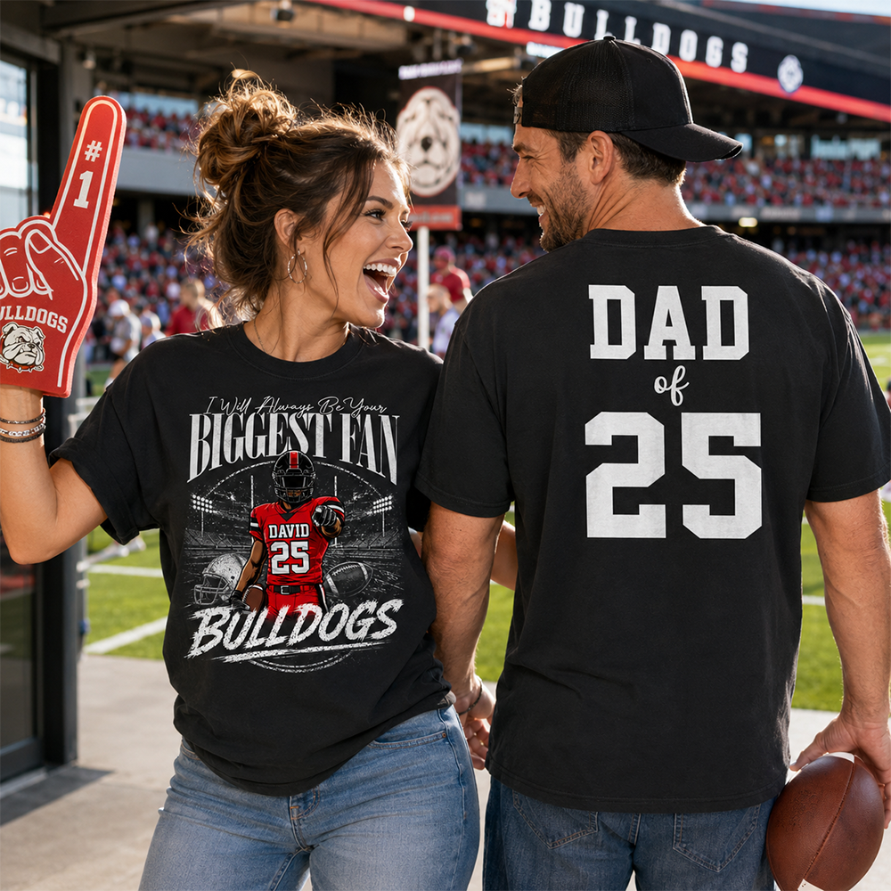 I'll Always Be Your Biggest Fan, Personalized Football Mom Shirt, Custom Player Name & Number Tee, Game Day Mom Gift Na02 Hv01