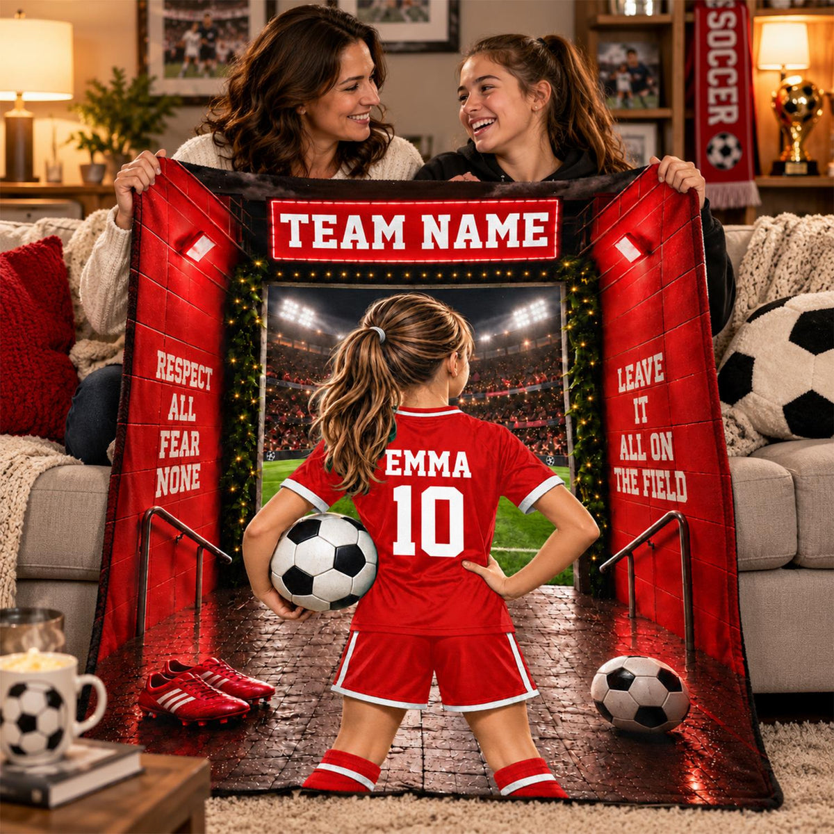Personalized Soccer Blanket, Custom Soccer Player Blanket with Name & Number, Soccer Mom Gift, Sports Boys & Girl Na02 Hv01