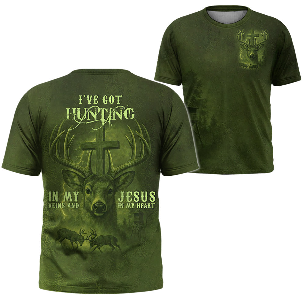 I've Got Hunting In My Veins And Jesus In My Heart All Over Print Shirt Li29