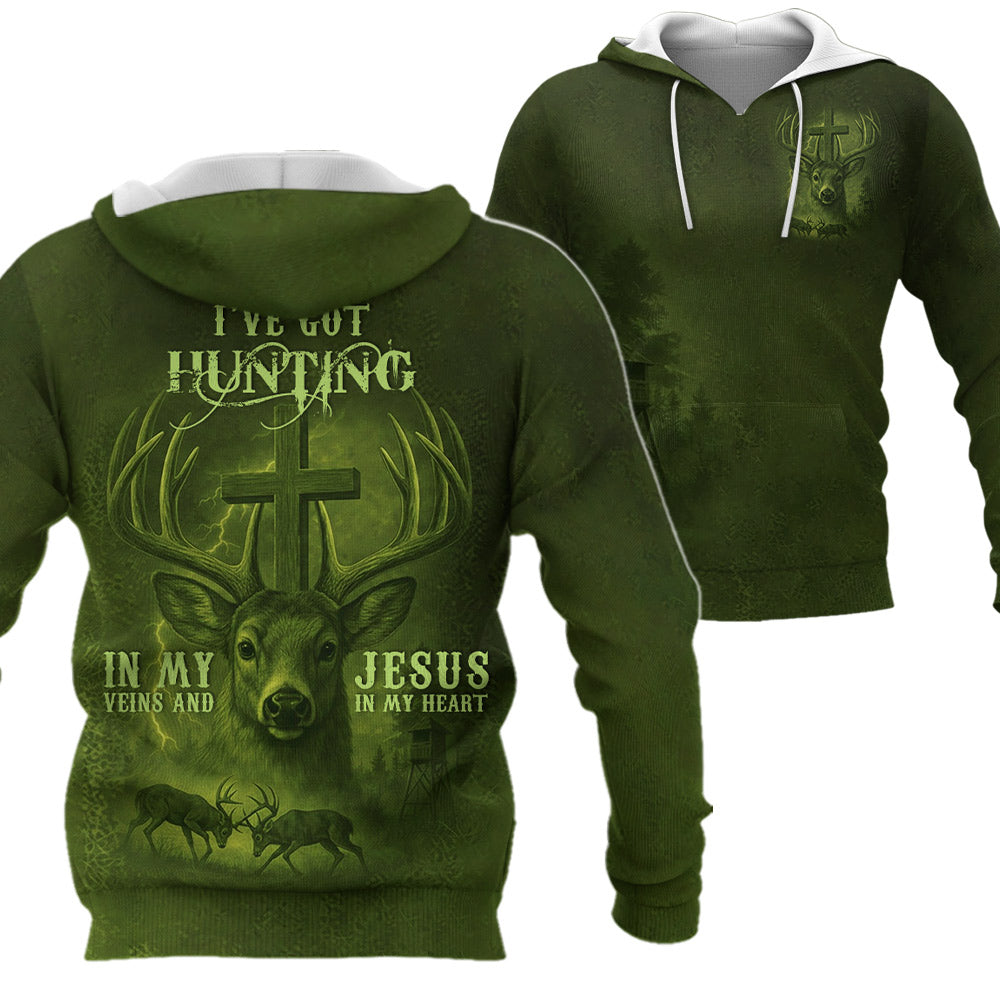 I've Got Hunting In My Veins And Jesus In My Heart All Over Print Shirt Li29