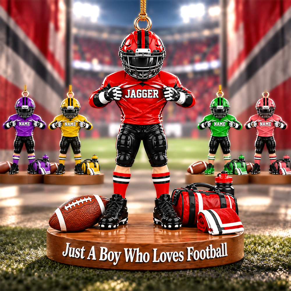 Personalized Football Player Christmas Ornament, Custom Name, Number & Uniform Colors, Just a Boy Who Loves Football Gift New Hv01
