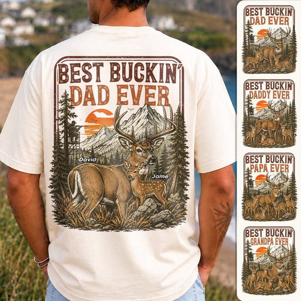 Personalized Best Buckin' Dad Ever Father's Day Shirt, Father's Day gift for Him, Gift for Husband, Vintage Retro Hunting Shirt for Men Hv01