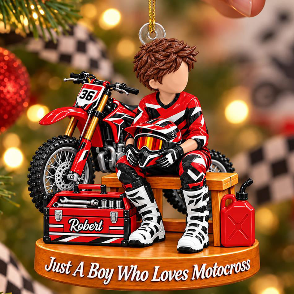 Personalized  Motocross Ornament Just A Boy Who Loves Motocross Custom Player Name & Number Christmas Ornament Gift for Motocross Lovers H2511 Trna