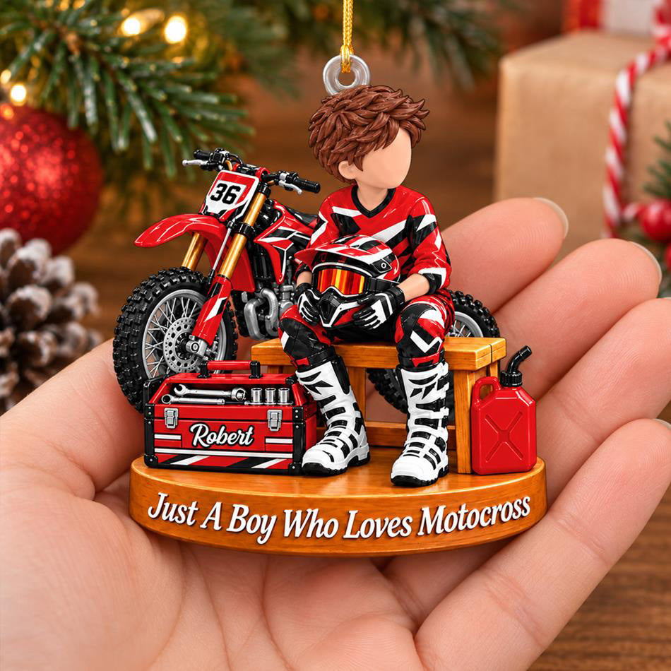 Personalized  Motocross Ornament Just A Boy Who Loves Motocross Custom Player Name & Number Christmas Ornament Gift for Motocross Lovers H2511 Trna