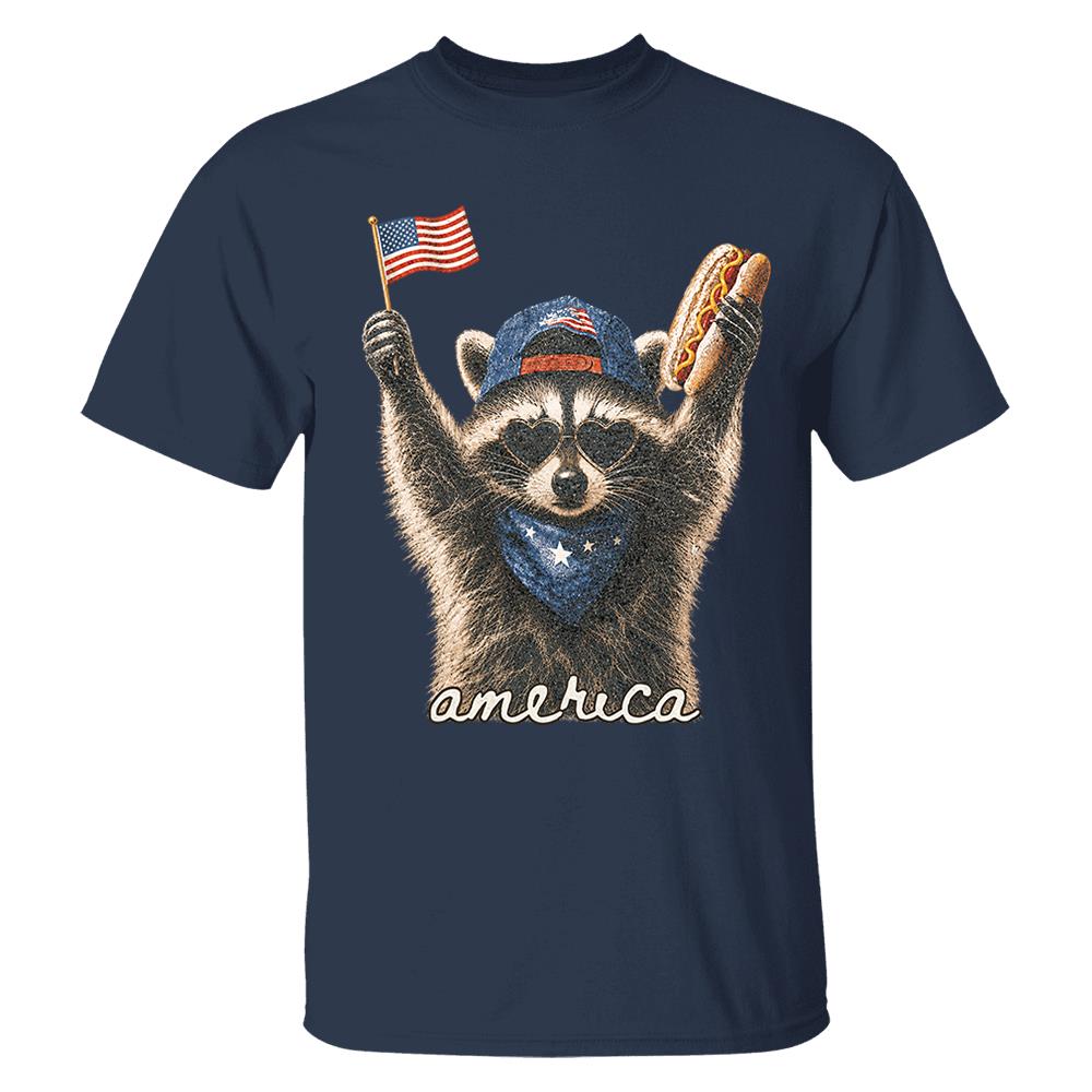 Custom Photo Pet, Feral & Free Racoon Shirt, 4th of July Shirt, USA Independence Day Shirt, Funny Raccoon Tee, Patriotic Shirt, July 4th Gift Nh00
