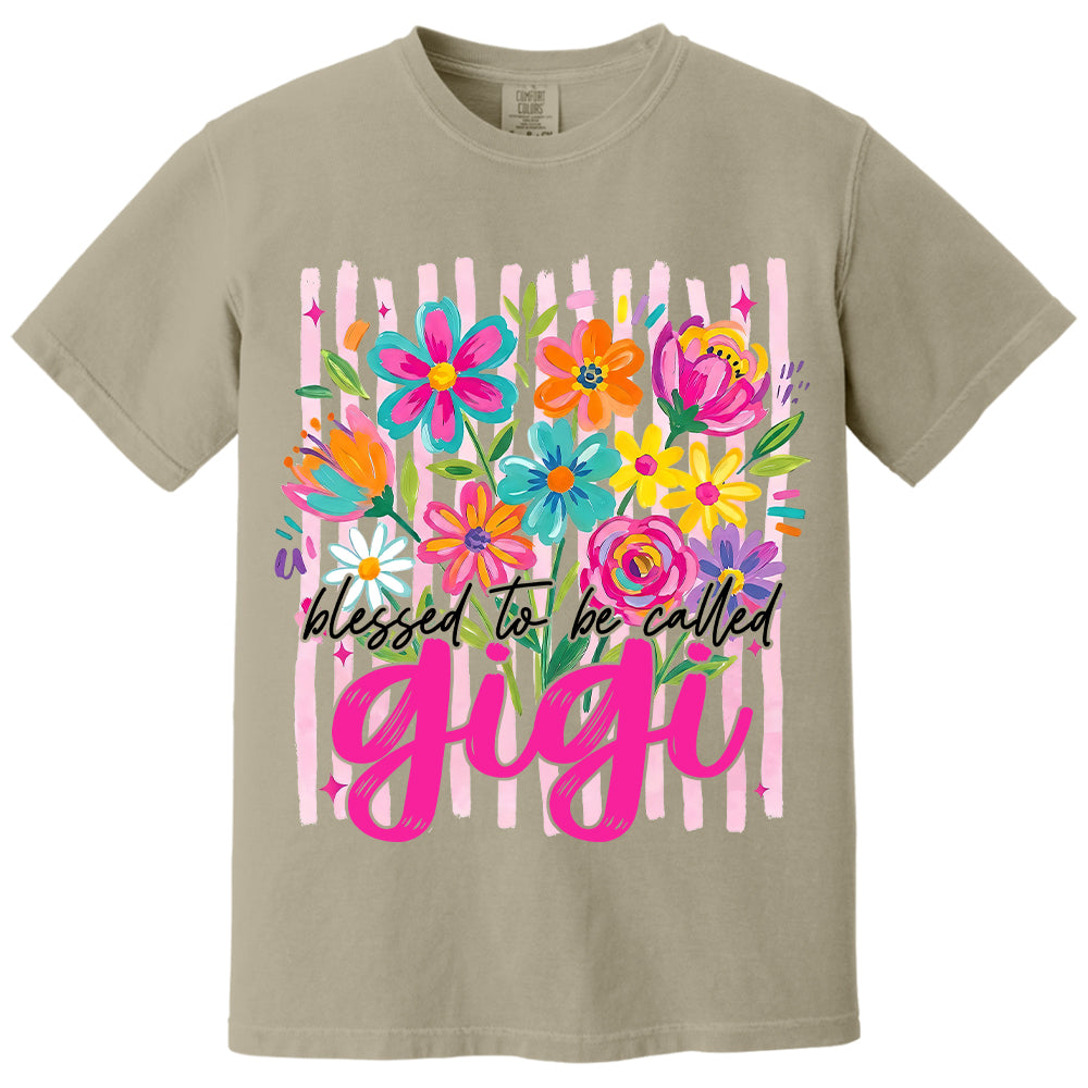 Blessed To Be Called Gigi, Personalized Grandma Shirt With Grandkids Name, Striped Boho Floral Brushstroke Custom Nickname Gigi Nini Nana Mimi, Gift For Grandma For Mom, Best Gifts For Mother's Day MI209 VH01