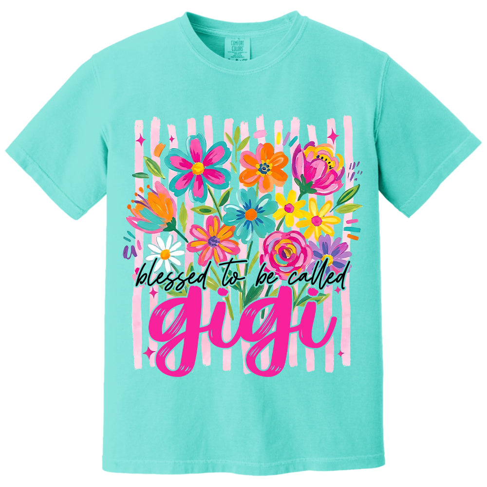 Blessed To Be Called Gigi, Personalized Grandma Shirt With Grandkids Name, Striped Boho Floral Brushstroke Custom Nickname Gigi Nini Nana Mimi, Gift For Grandma For Mom, Best Gifts For Mother's Day MI209 VH01
