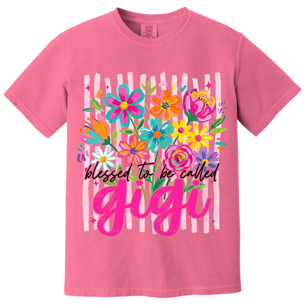 Blessed To Be Called Gigi, Personalized Grandma Shirt With Grandkids Name, Striped Boho Floral Brushstroke Custom Nickname Gigi Nini Nana Mimi, Gift For Grandma For Mom, Best Gifts For Mother's Day MI209 VH01