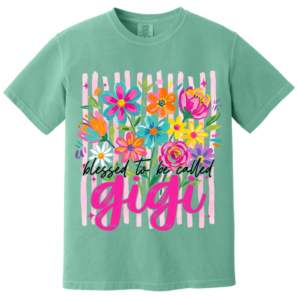 Blessed To Be Called Gigi, Personalized Grandma Shirt With Grandkids Name, Striped Boho Floral Brushstroke Custom Nickname Gigi Nini Nana Mimi, Gift For Grandma For Mom, Best Gifts For Mother's Day MI209 VH01