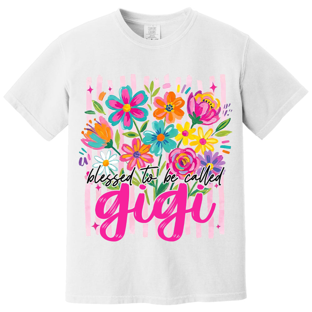 Blessed To Be Called Gigi, Personalized Grandma Shirt With Grandkids Name, Striped Boho Floral Brushstroke Custom Nickname Gigi Nini Nana Mimi, Gift For Grandma For Mom, Best Gifts For Mother's Day MI209 VH01