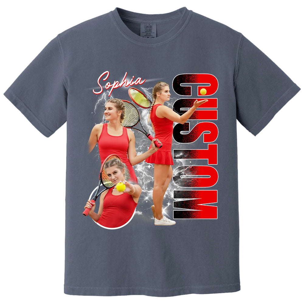 Custom Photo Tennis Player Shirt - Personalized Team Name School Name Bootleg Shirt NA04 T24