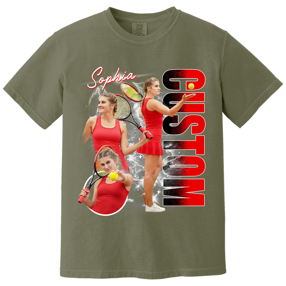 Custom Photo Tennis Player Shirt - Personalized Team Name School Name Bootleg Shirt NA04 T24