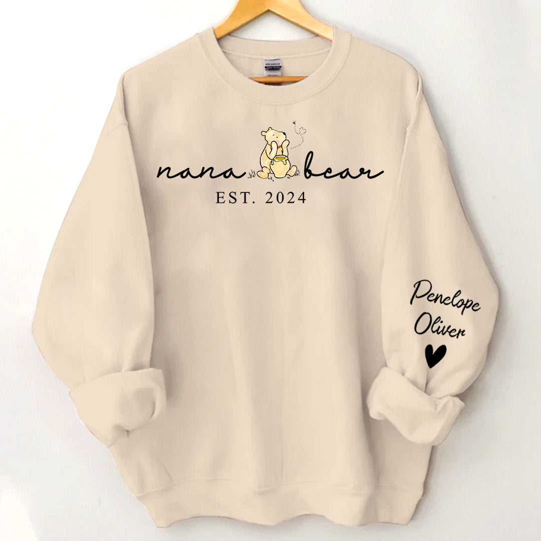 Custom Mama Bear Shirt With Kid Name On Sleeve - Personalized Grandma Bear Shirt