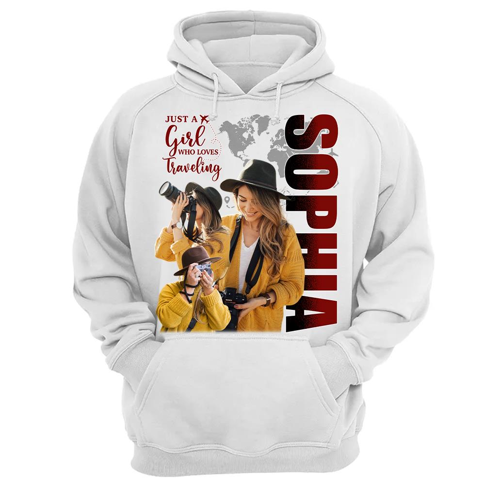 Just A Girl Who Loves Traveling – Custom Photo Vacation T-Shirt for Adventure Lovers Vr2 NA02 Hv01