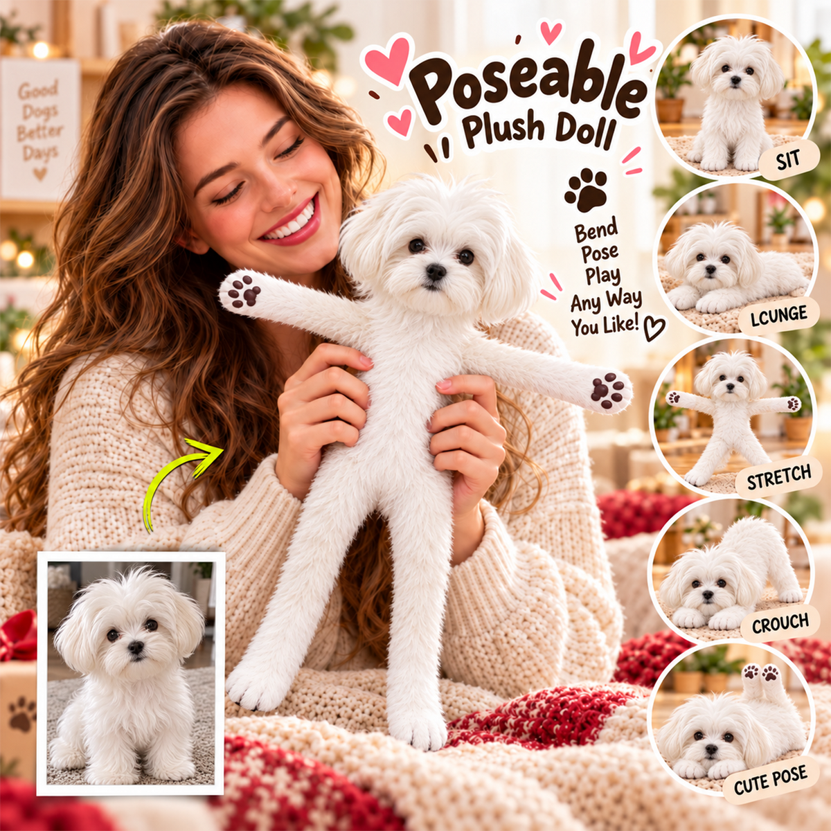 Personalized Maltese Photo Pet Squishy Toy Poseable Plush Doll, Funny Gift For Dog Mom, Dad, Pet Lover T1807 T24 TL06