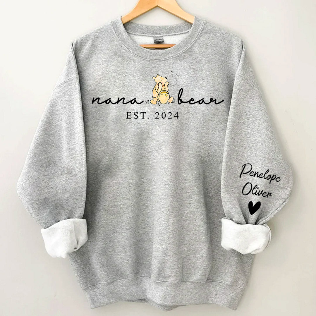 Custom Mama Bear Shirt With Kid Name On Sleeve - Personalized Grandma Bear Shirt