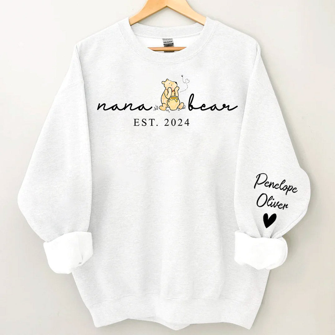 Custom Mama Bear Shirt With Kid Name On Sleeve - Personalized Grandma Bear Shirt
