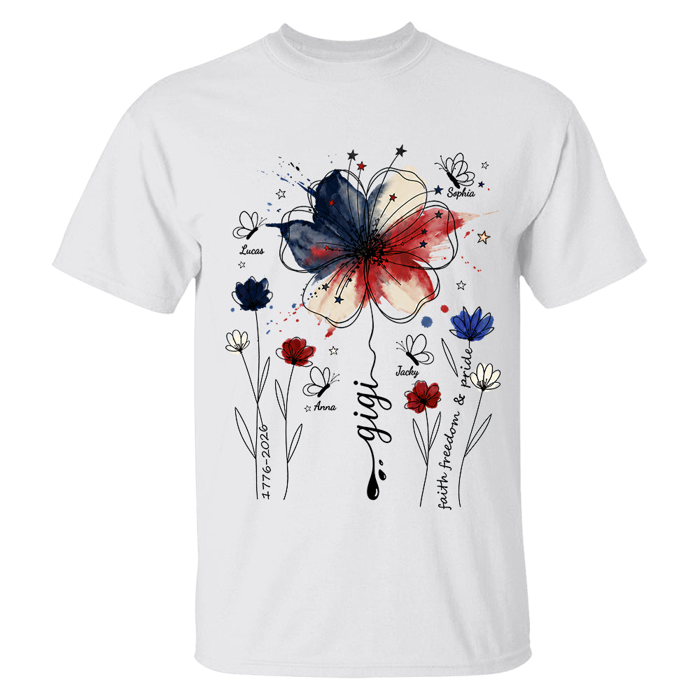Personalized Grandma Shirt USA 250th Anniversary, Boho Floral Patriotic Tee, Custom Names Gift For Grandma Mom T1807 TH23