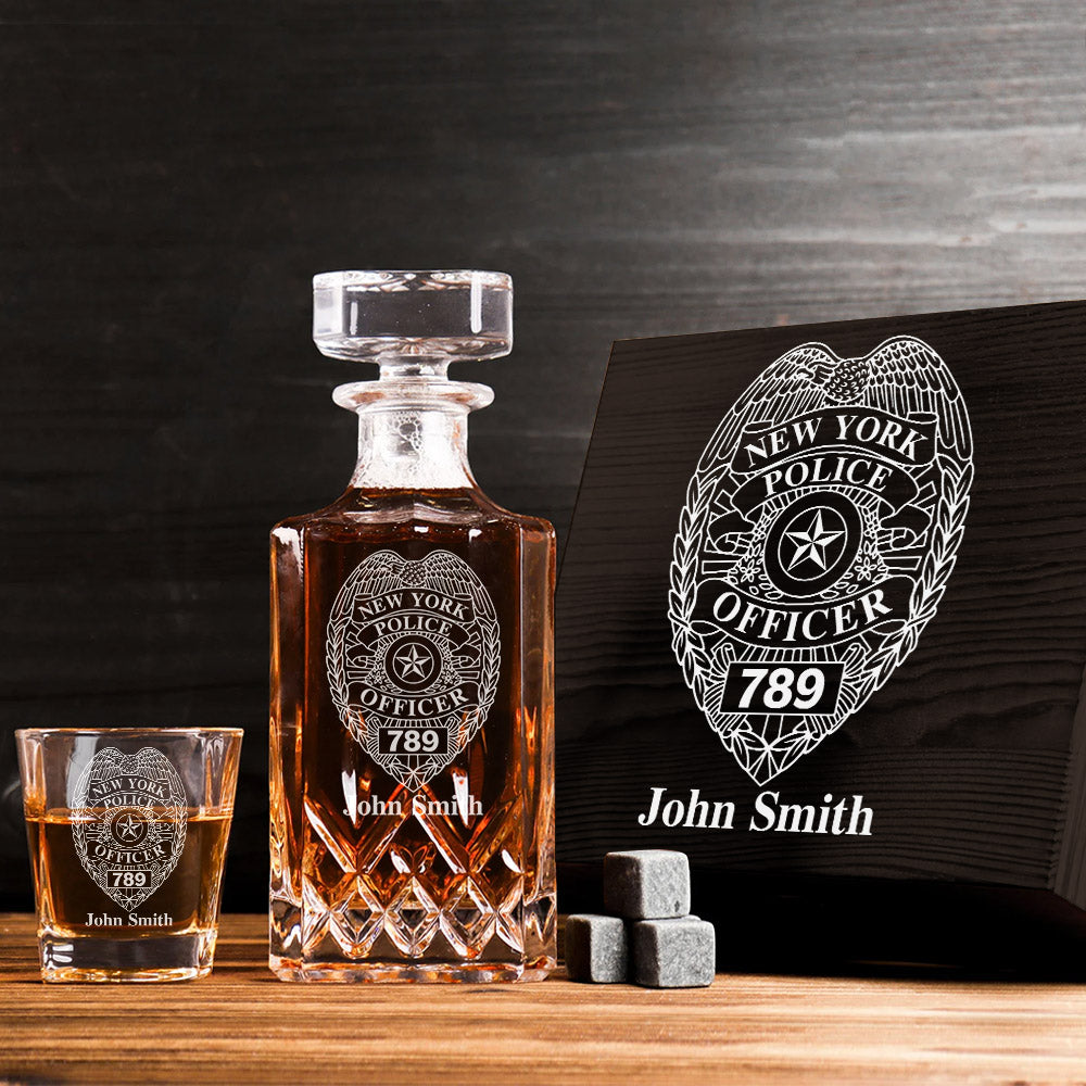 Police Badge Decanter Set Gift For Police Officer Law Enforcement H2511