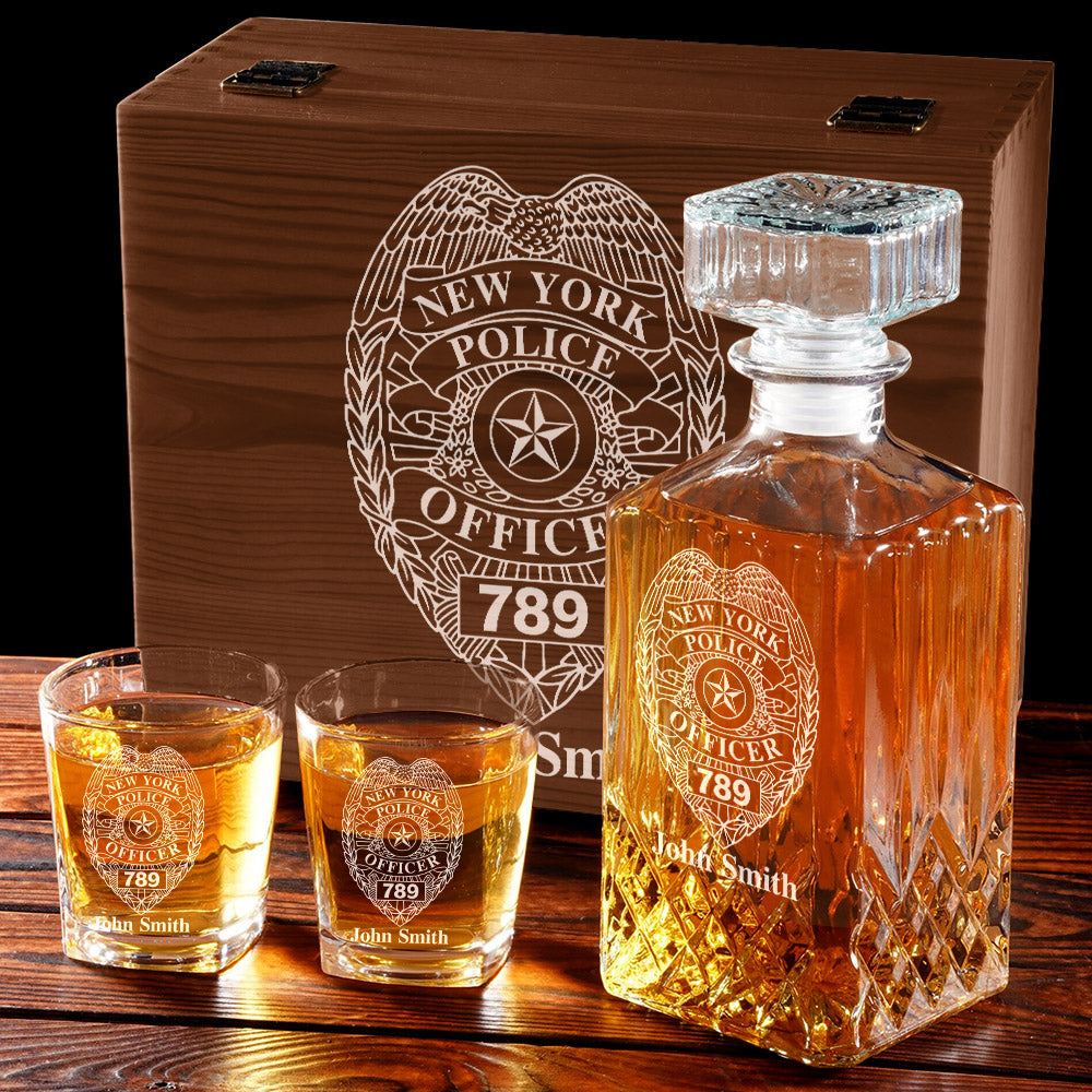 Police Badge Decanter Set Gift For Police Officer Law Enforcement H2511