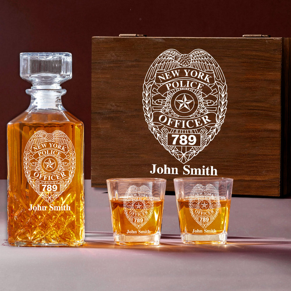 Police Badge Decanter Set Gift For Police Officer Law Enforcement H2511