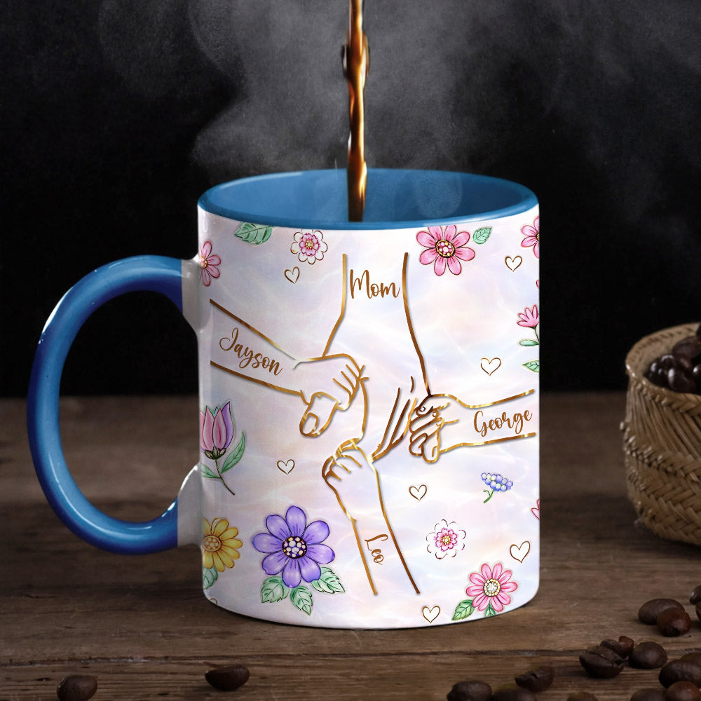 Personalized You Hold Our Hands Also Our Hearts Mug, 3D Inflated Effect Printed Mug, Personalized Holding Mom's Hands, Mother's Day Nana Grandma Vr2