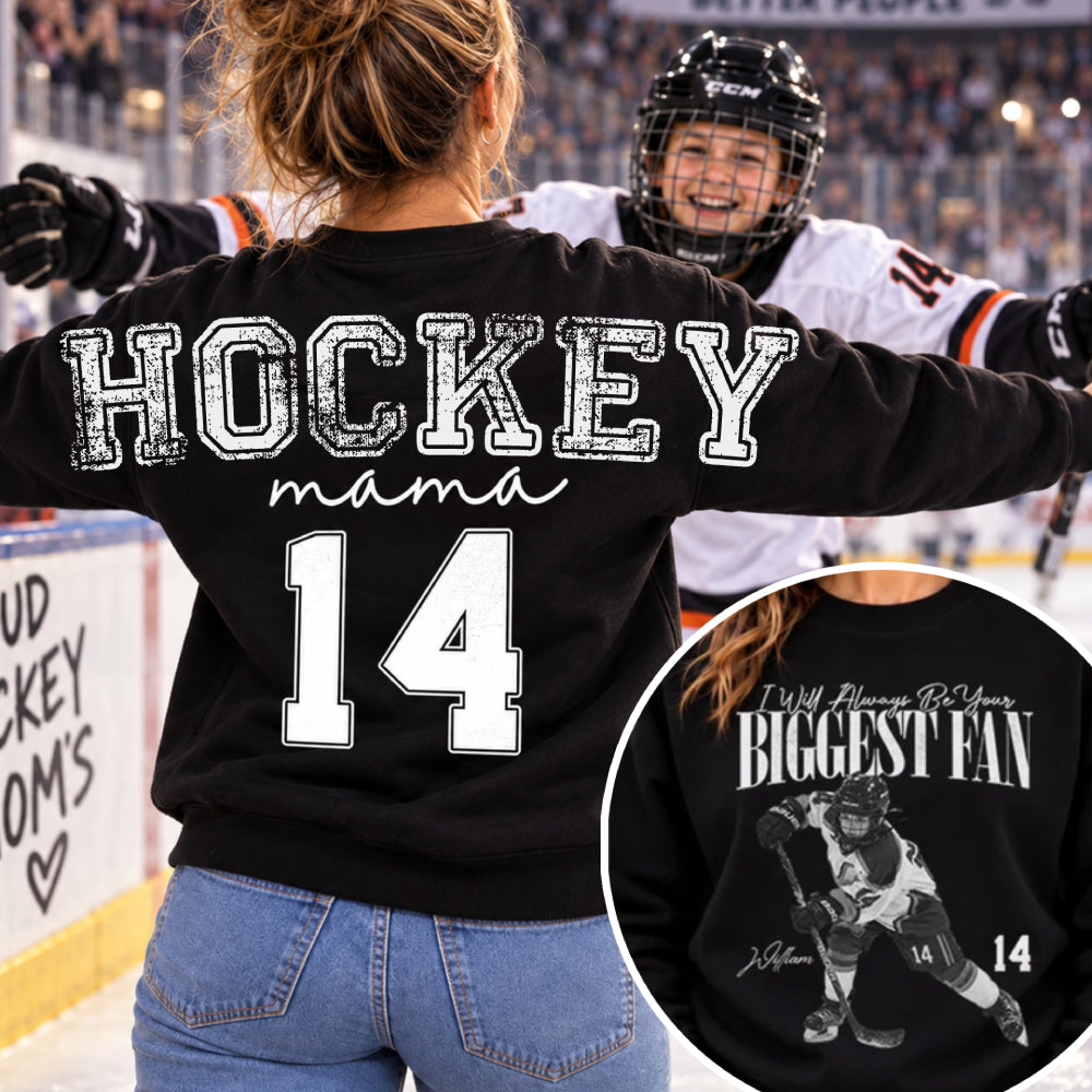 Personalized I'll Always Be Your Biggest Fan Shirt, Custom Player Photo & Number, Hockey Mom Gift for Game Day Na02