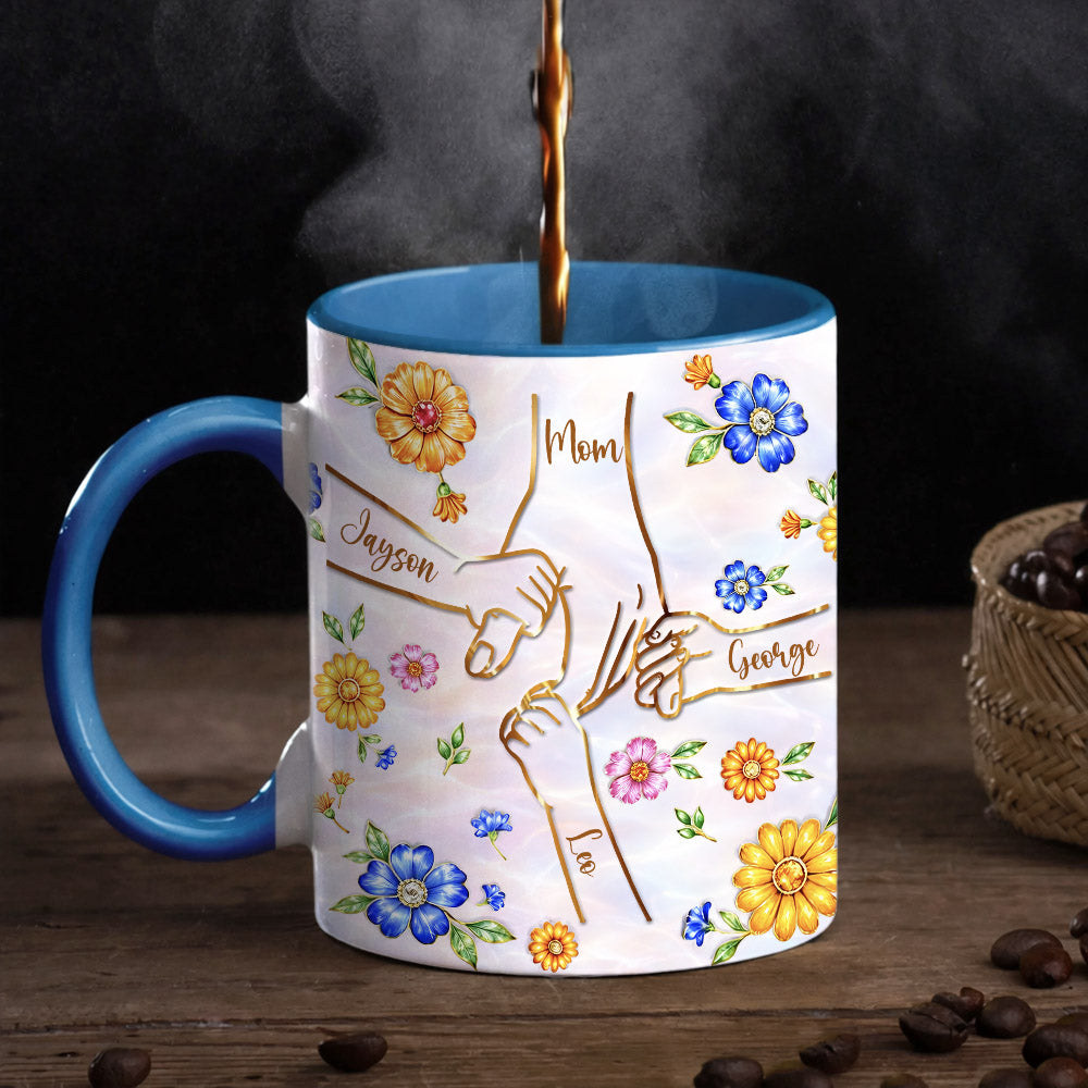 Personalized You Hold Our Hands Also Our Hearts Mug, 3D Inflated Effect Printed Mug, Personalized Holding Mom's Hands, Mother's Day Nana Grandma