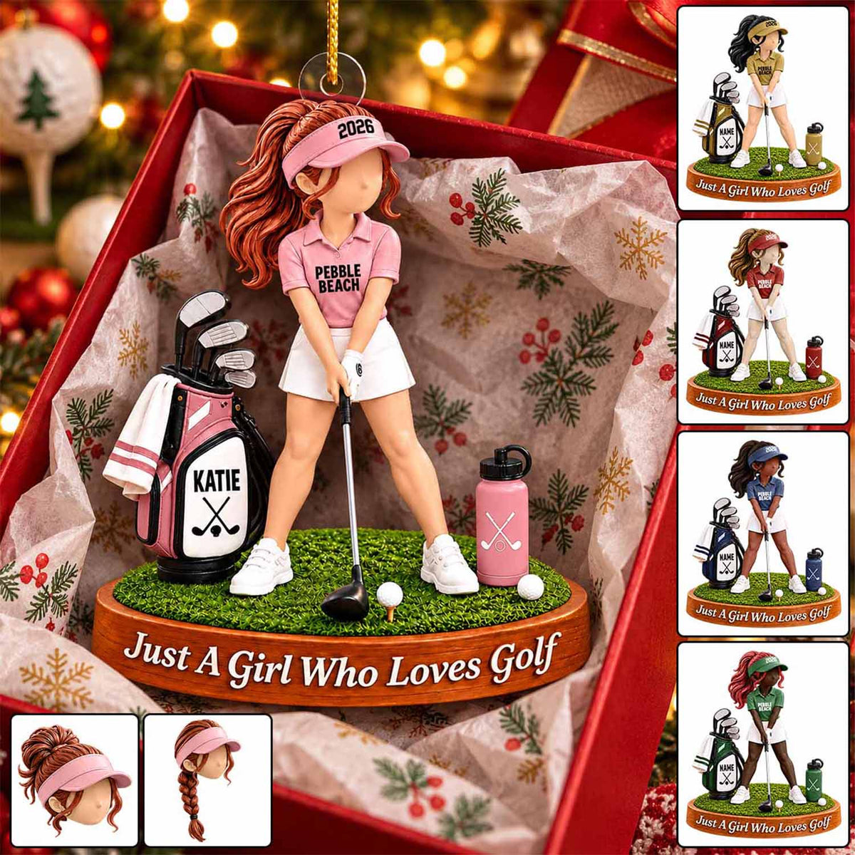 Just A Girl Who Loves Golf Ornament, Personalized Golf Christmas Ornament, Custom Name Gift Na02 VH01