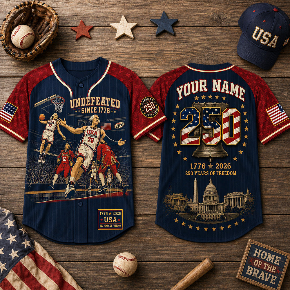 Custom Name America 250th Anniversary Baseball Jersey, Undefeated Since 1776 Patriotic Basketball Shirt T24