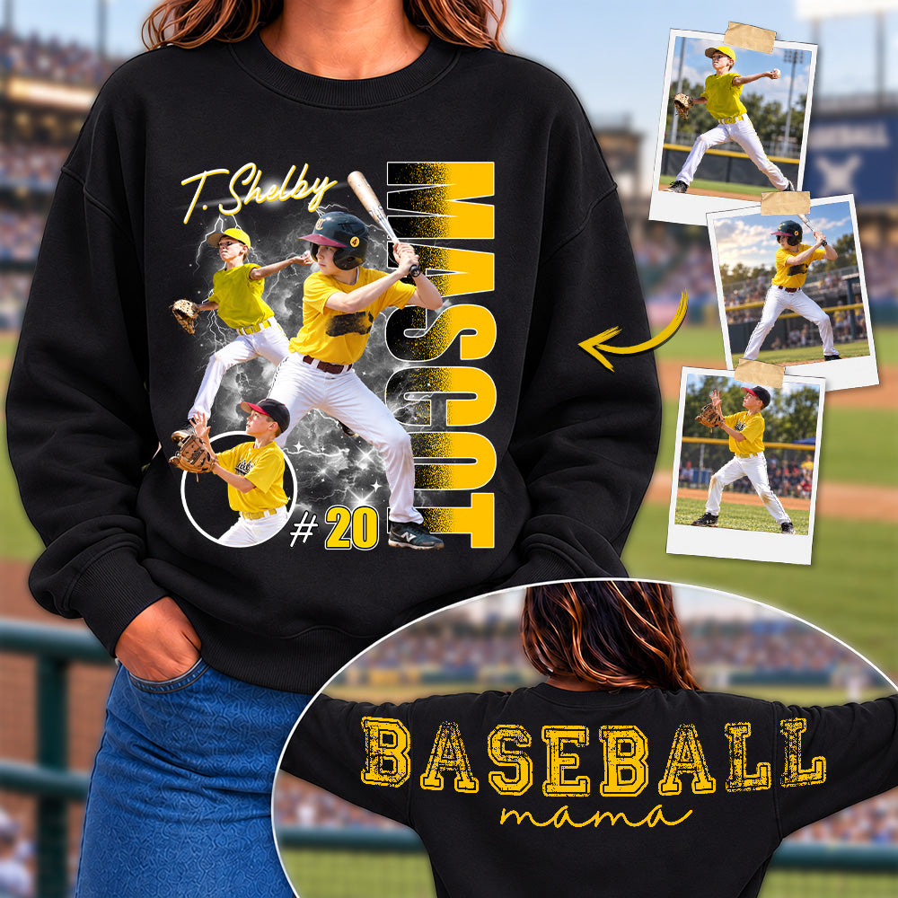 Personalized Baseball Mom Sweatshirt, Custom Large Back Graphic Cheer, Gift For Baseball Mom Family Baseball Lovers MI209 Hv01