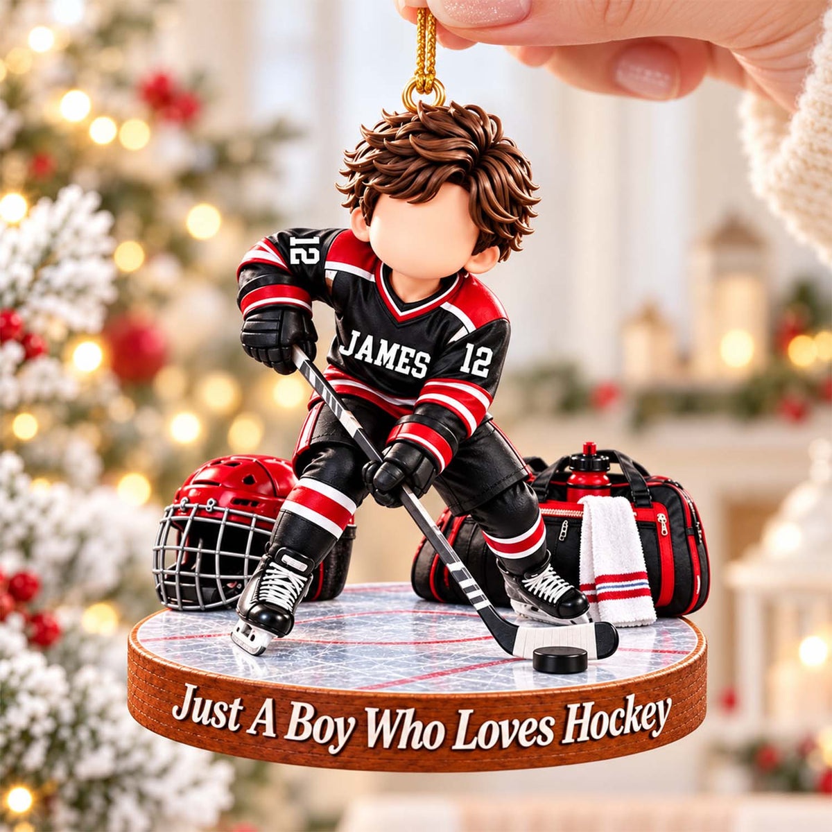 Personalized Hockey Boy Hockey Girl Christmas Ornament Pt99