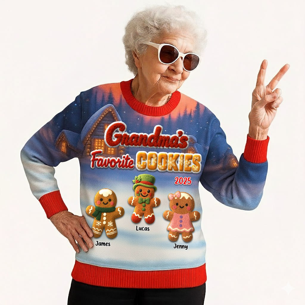 Grandma's Favorite Cookie Crochet Faux Yarn Texture Personalized All Over Print Shirt For Grandma