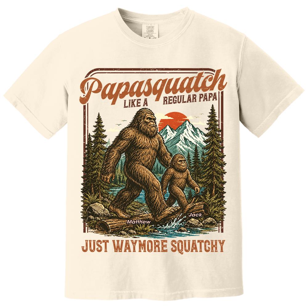 Personalized Papasquatch, Like A Grandpa, Just Way More Squatchy T-Shirt Father Day Gifts for Dad Funny Papa Tshirt Cool Daddy Bigfoot Vintage Retro Shirt for Men Hv01