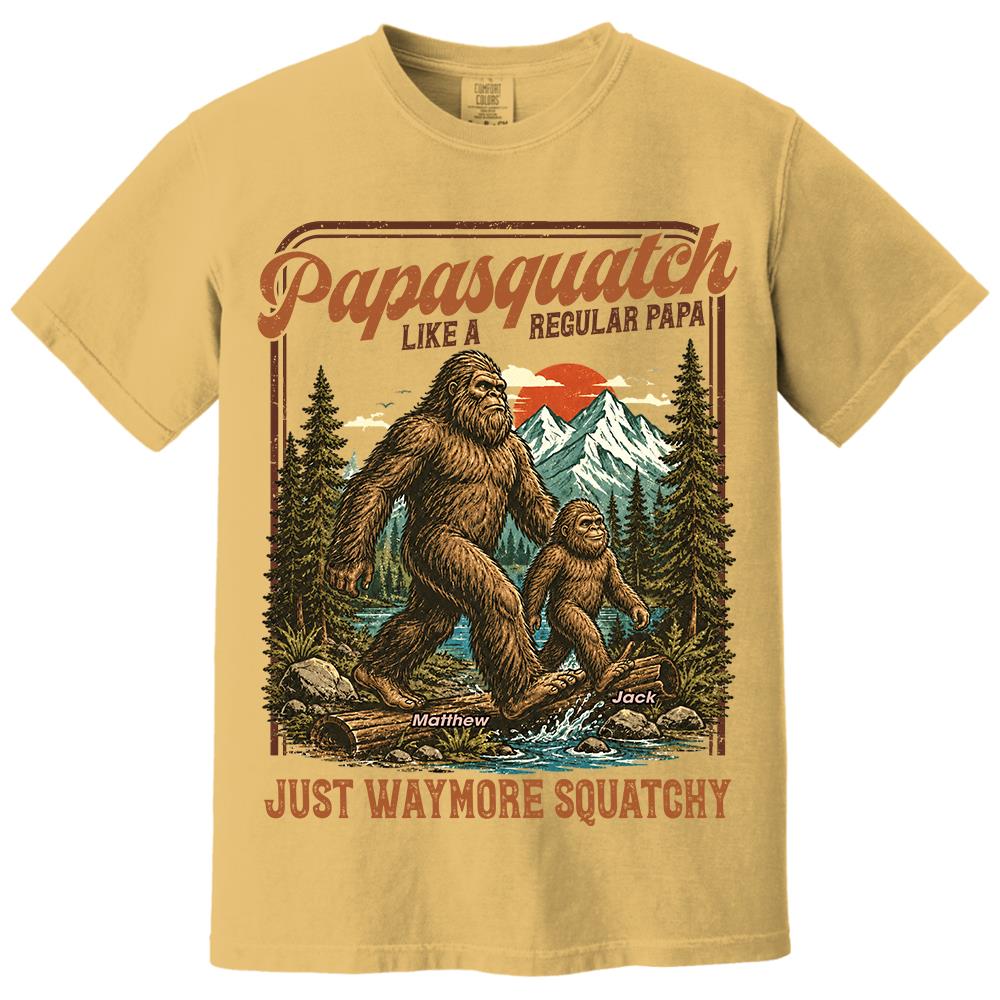 Personalized Papasquatch, Like A Grandpa, Just Way More Squatchy T-Shirt Father Day Gifts for Dad Funny Papa Tshirt Cool Daddy Bigfoot Vintage Retro Shirt for Men Hv01