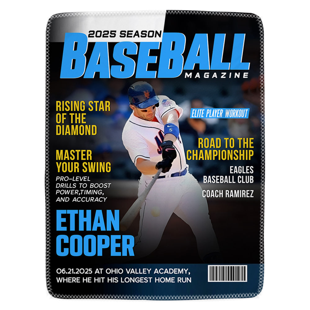 Personalized Baseball Magazine Cover Blanket, Baseball Player Gift