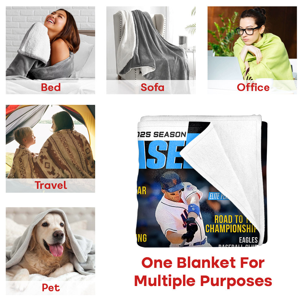 Personalized Baseball Magazine Cover Blanket, Baseball Player Gift